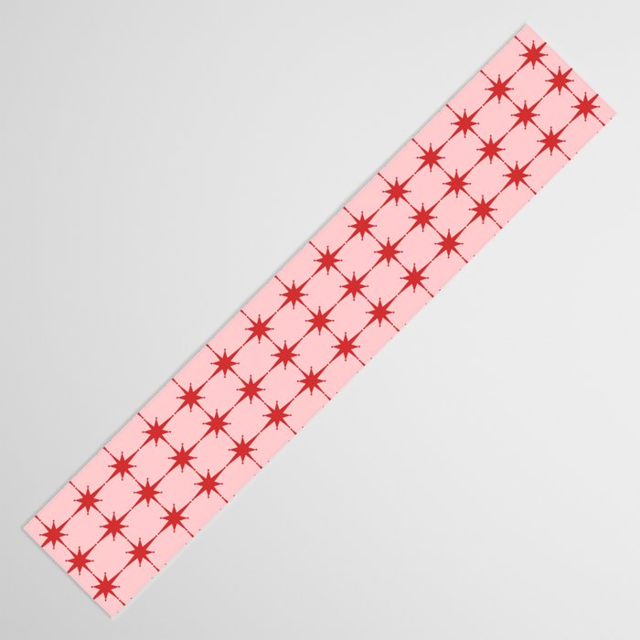 Mid Century Modern Atomic Stars Grid in Retro Christmas Red and Pink Table Runner Gallery Image 3