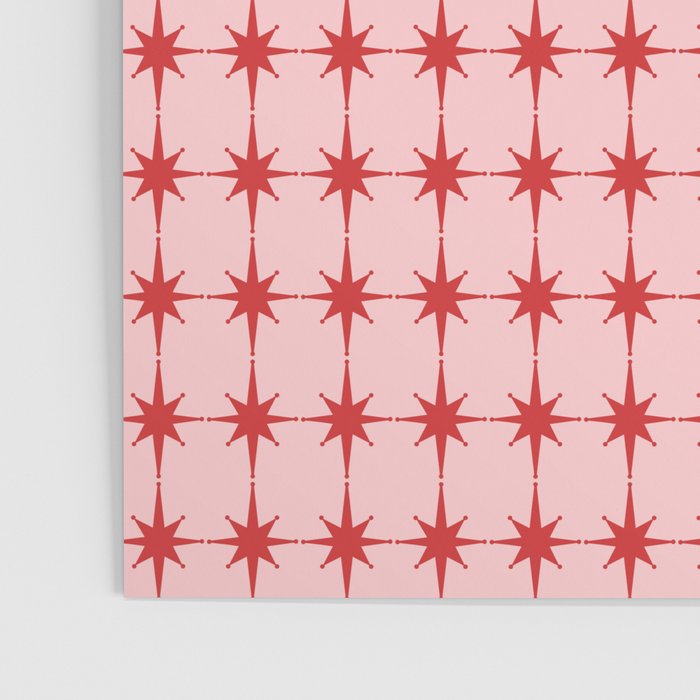 Mid Century Modern Atomic Stars Grid in Retro Christmas Red and Pink Poster Gallery Image 3