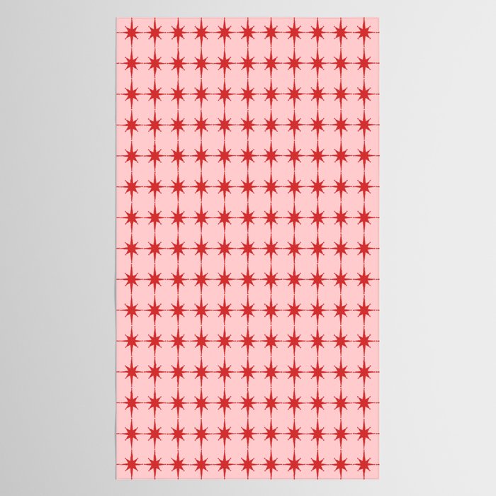 Mid Century Modern Atomic Stars Grid in Retro Christmas Red and Pink Tablecloth Gallery Image 2