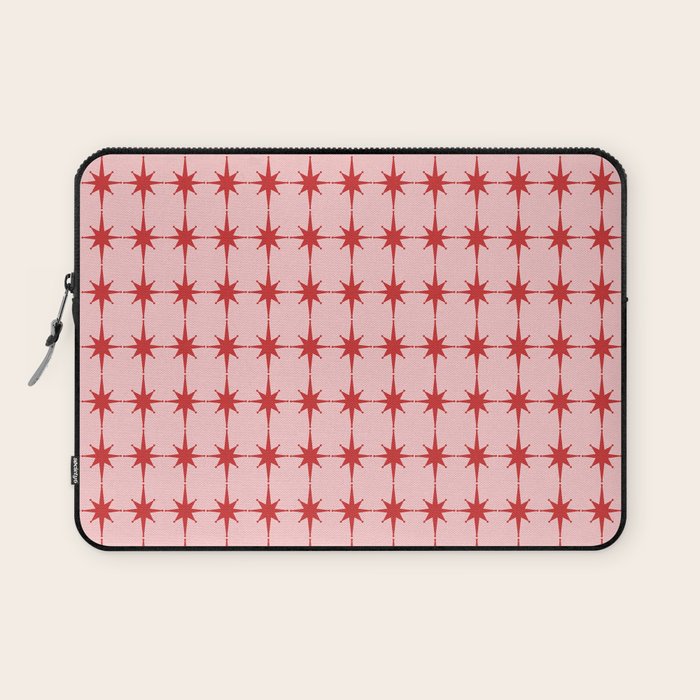 Mid Century Modern Atomic Stars Grid in Retro Christmas Red and Pink Laptop Sleeve Gallery Image 1