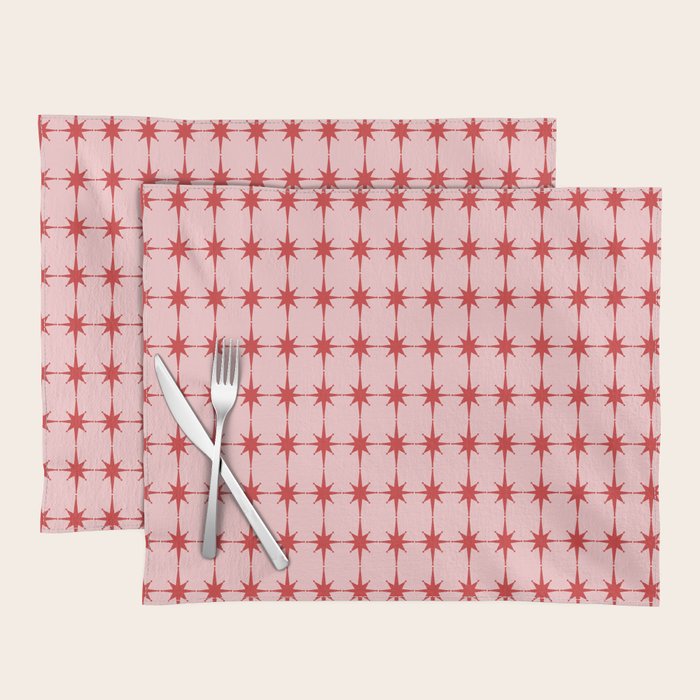 Mid Century Modern Atomic Stars Grid in Retro Christmas Red and Pink Placemat Gallery Image 1