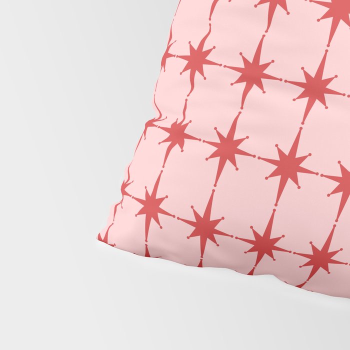 Mid Century Modern Atomic Stars Grid in Retro Christmas Red and Pink Pillow Sham Gallery Image 4
