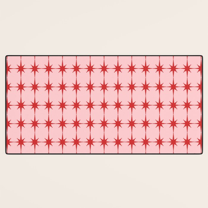 Mid Century Modern Atomic Stars Grid in Retro Christmas Red and Pink Desk Mat Gallery Image 3