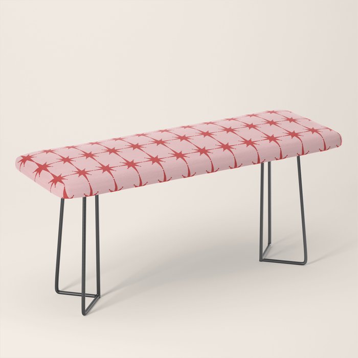Mid Century Modern Atomic Stars Grid in Retro Christmas Red and Pink Bench Gallery Image 1
