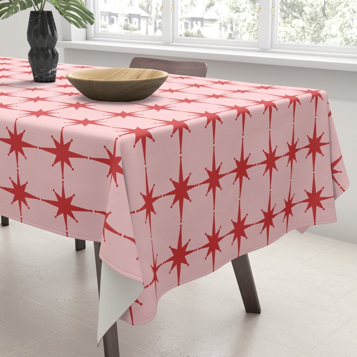 Mid Century Modern Atomic Stars Grid in Retro Christmas Red and Pink Tablecloth Gallery Image 3