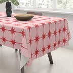 Mid Century Modern Atomic Stars Grid in Retro Christmas Red and Pink Tablecloth Gallery Image 3