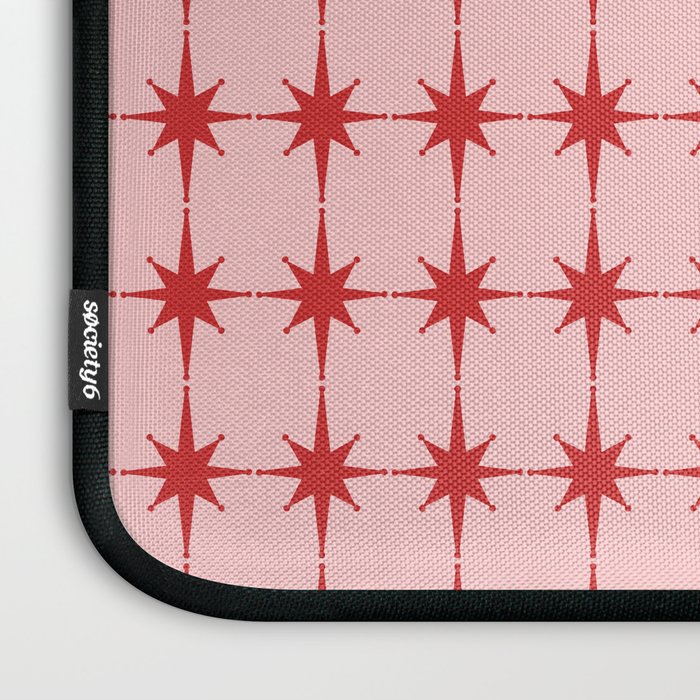 Mid Century Modern Atomic Stars Grid in Retro Christmas Red and Pink Laptop Sleeve Gallery Image 3
