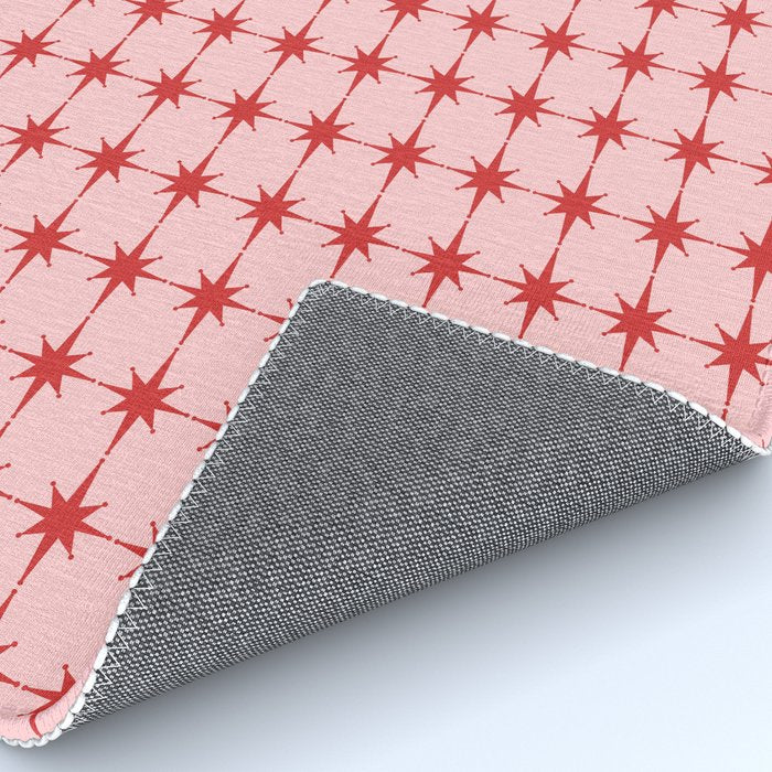 Mid Century Modern Atomic Stars Grid in Retro Christmas Red and Pink Rug Gallery Image 4