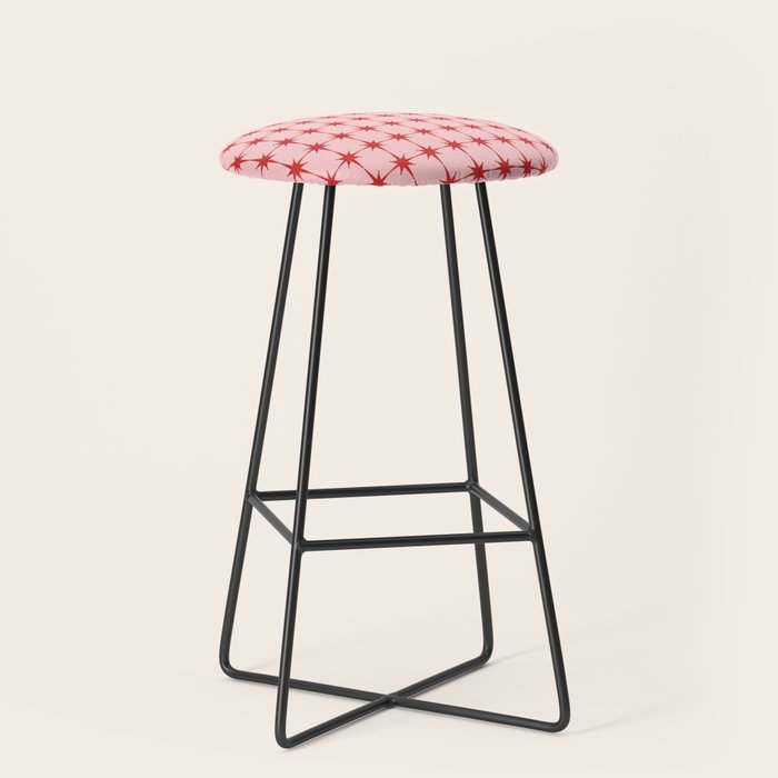 Mid Century Modern Atomic Stars Grid in Retro Christmas Red and Pink Stool Gallery Image 1