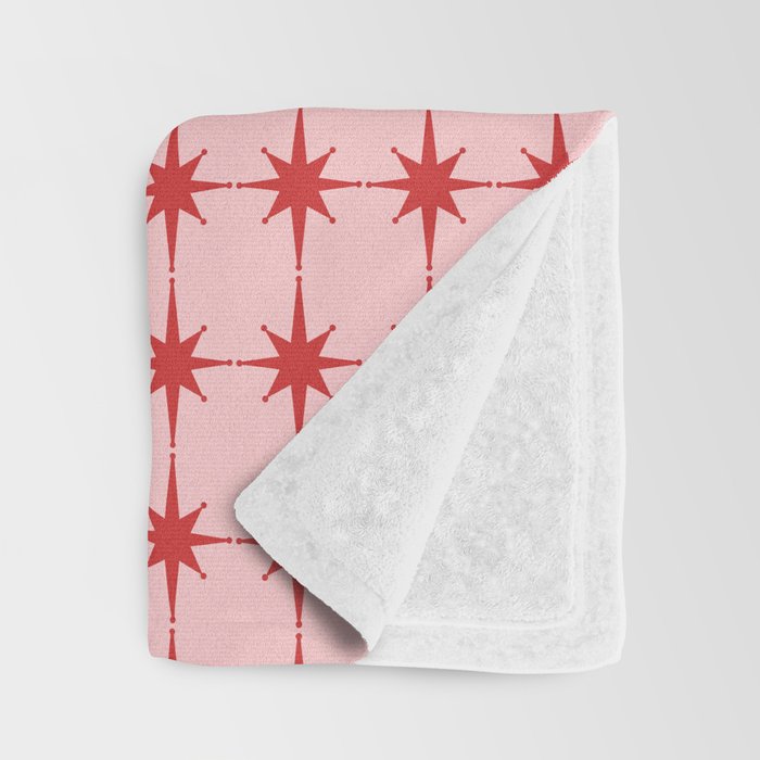 Mid Century Modern Atomic Stars Grid in Retro Christmas Red and Pink Throw Blanket Gallery Image 3