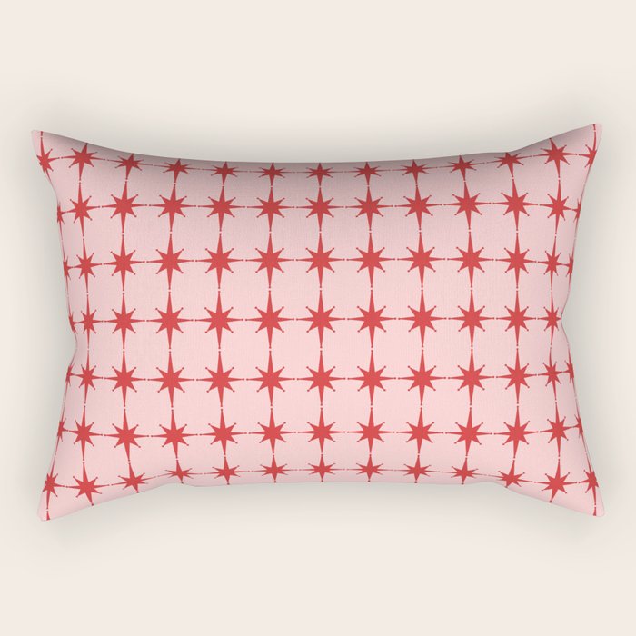Mid Century Modern Atomic Stars Grid in Retro Christmas Red and Pink Rectangular Pillow Gallery Image 1
