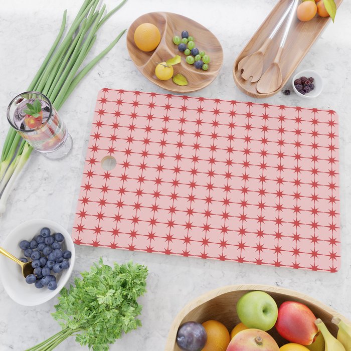 Mid Century Modern Atomic Stars Grid in Retro Christmas Red and Pink Cutting Board Gallery Image 2