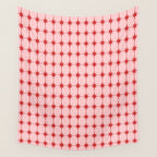 Mid Century Modern Atomic Stars Grid in Retro Christmas Red and Pink Wall Tapestry Gallery Image 4