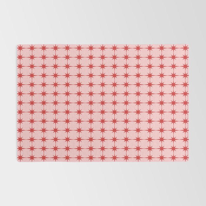 Mid Century Modern Atomic Stars Grid in Retro Christmas Red and Pink Rug Gallery Image 2