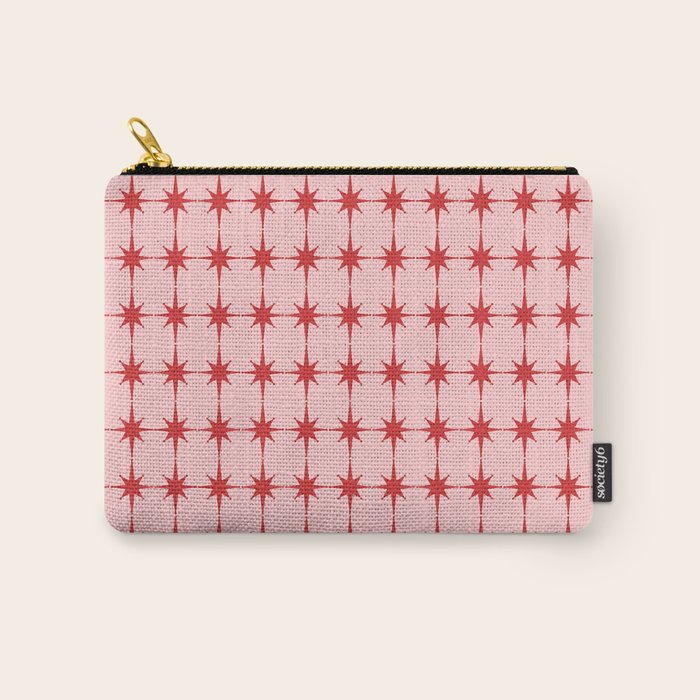 Mid Century Modern Atomic Stars Grid in Retro Christmas Red and Pink Carry All Pouch Gallery Image 1