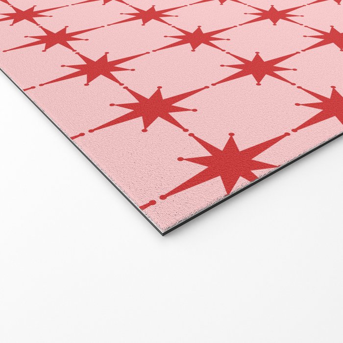 Mid Century Modern Atomic Stars Grid in Retro Christmas Red and Pink Welcome Mat Gallery Image 2