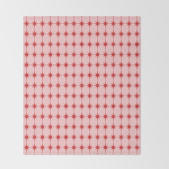 Mid Century Modern Atomic Stars Grid in Retro Christmas Red and Pink Throw Blanket Gallery Image 2