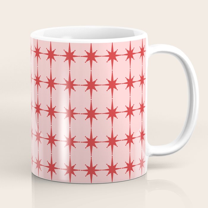 Mid Century Modern Atomic Stars Grid in Retro Christmas Red and Pink Coffee Mug Gallery Image 1