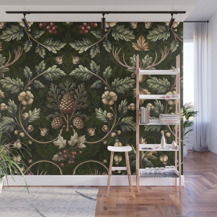 William Morris Woodland Nostalgia Emerald Green Wall Mural Gallery Image 1