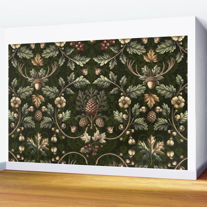 William Morris Woodland Nostalgia Emerald Green Wall Mural Gallery Image 2