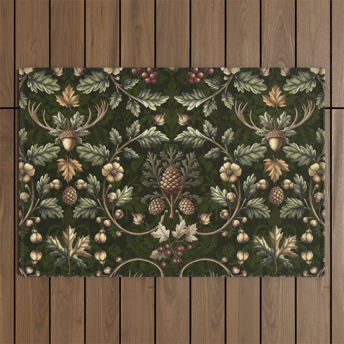 William Morris Woodland Nostalgia Emerald Green Outdoor Rug Gallery Image 1