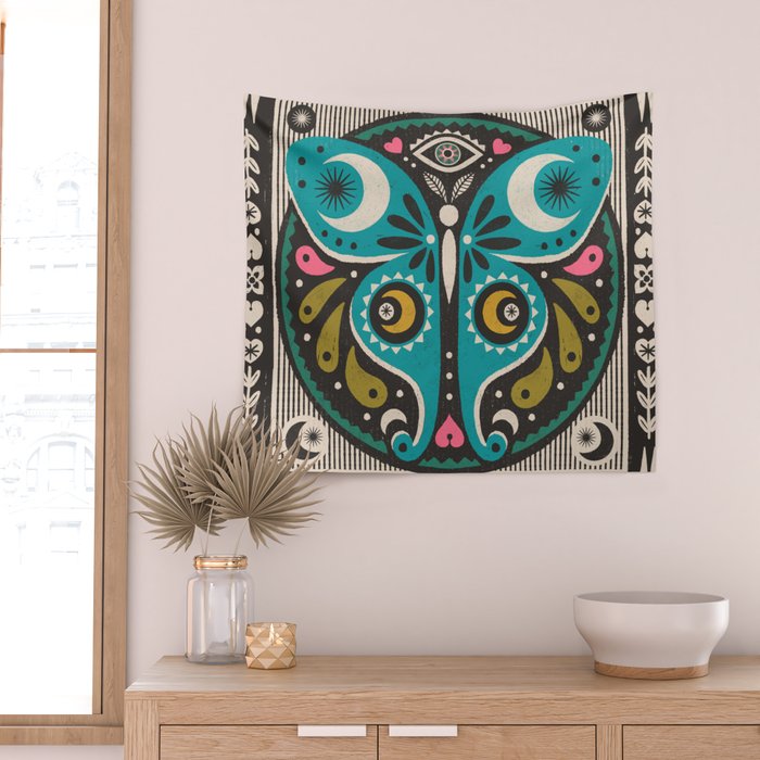 Luna Moth - Black Wall Tapestry Gallery Image 2