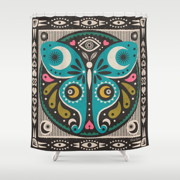 Luna Moth - Black Shower Curtain Gallery Image 1