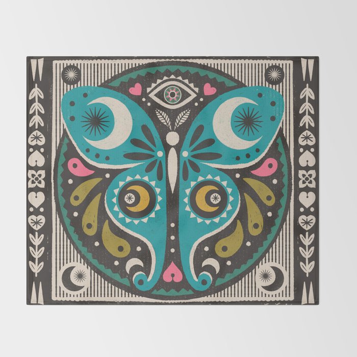 Luna Moth - Black Throw Blanket Gallery Image 2