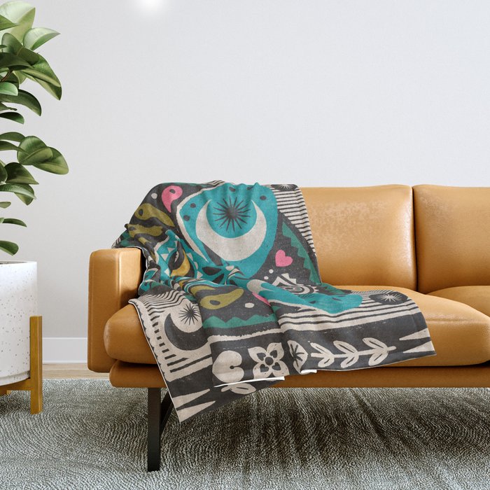 Luna Moth - Black Throw Blanket Gallery Image 1