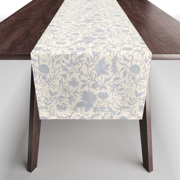Hand Drawn Jacobean Floral - Blue Cream Table Runner Gallery Image 1