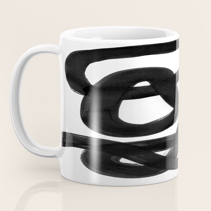 Knots Black & White Minimalist Ink Tribal Mid Century Pattern Dark Painting Pattern Coffee Mug Gallery Image 3