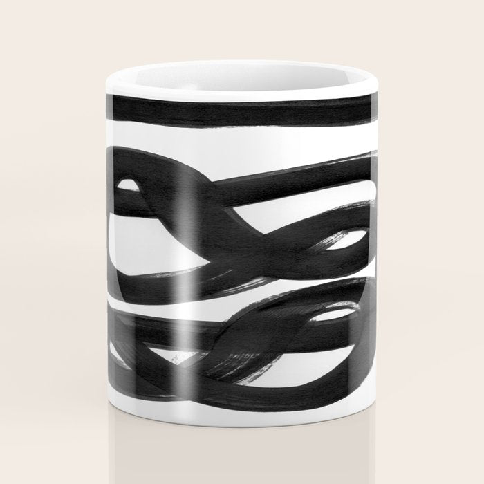 Knots Black & White Minimalist Ink Tribal Mid Century Pattern Dark Painting Pattern Coffee Mug Gallery Image 4