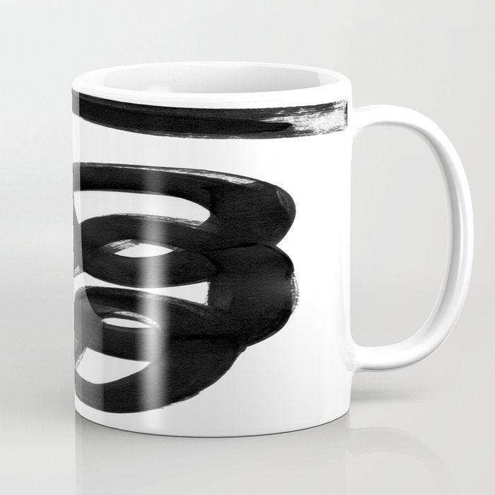 Knots Black & White Minimalist Ink Tribal Mid Century Pattern Dark Painting Pattern Coffee Mug Gallery Image 1