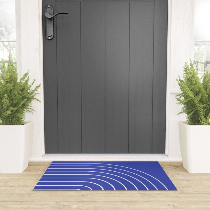 Minimal Arch XXI Bright Blue Modern Geometric Lines Welcome Mat Gallery Image 3