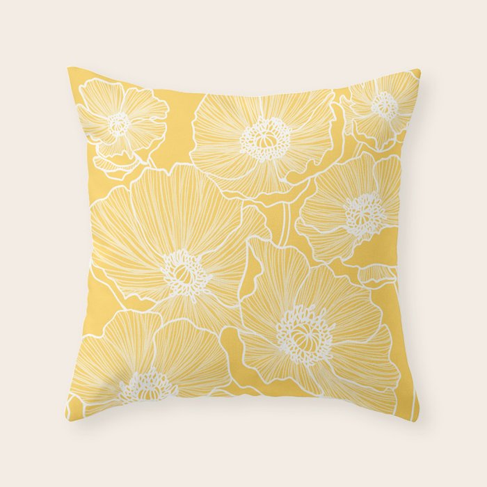 Sunshine Yellow Poppies Throw Pillow Gallery Image 1