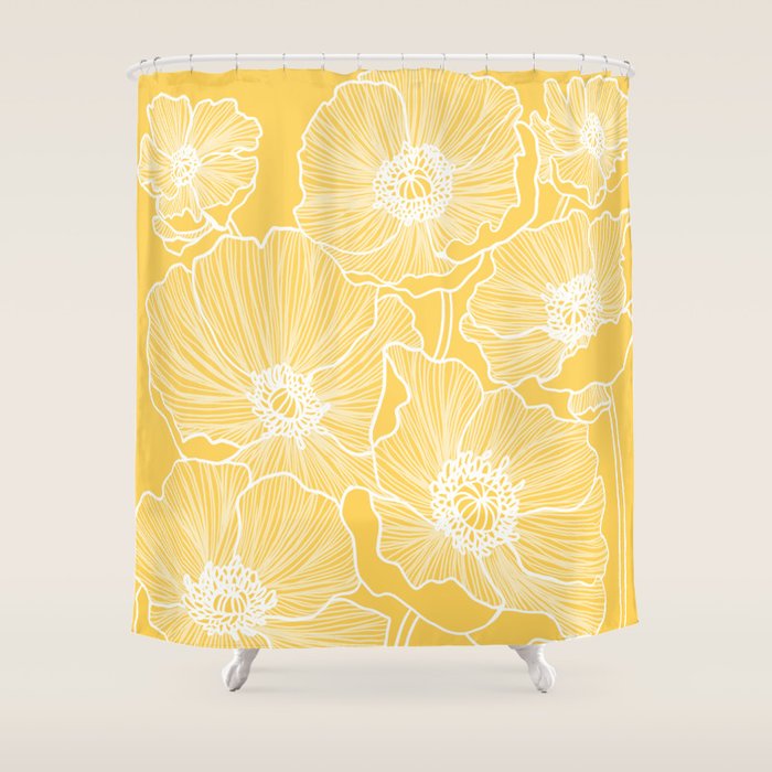 Sunshine Yellow Poppies Shower Curtain Gallery Image 1