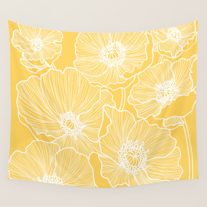Sunshine Yellow Poppies Wall Tapestry Gallery Image 1