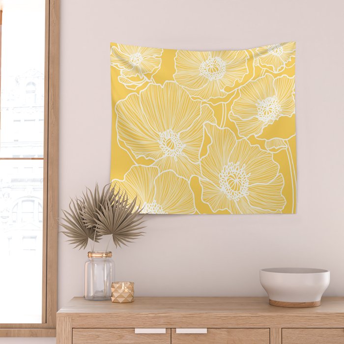 Sunshine Yellow Poppies Wall Tapestry Gallery Image 2