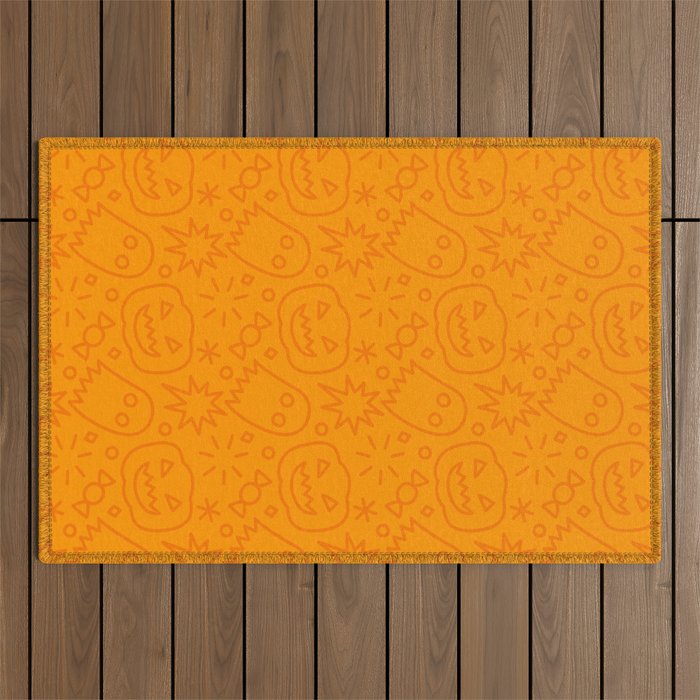 Fun halloween cartoon doodle art pattern Outdoor Rug Gallery Image 1