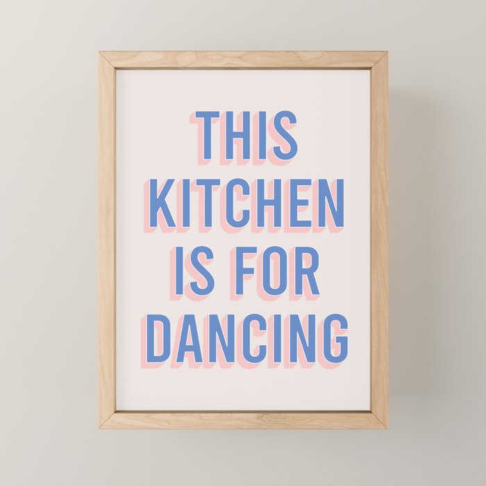 This Kitchen Is For Dancing (Blue Pink) Mini Art Print Gallery Image 1