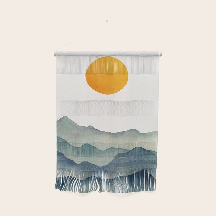 Mountain Range Silhouette - Blue & Yellow Wall Hanging Gallery Image 1