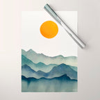 Mountain Range Silhouette - Blue & Yellow Wrapping Paper Gallery Image 1