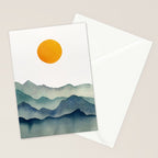 Mountain Range Silhouette - Blue & Yellow Stationery Card Gallery Image 2
