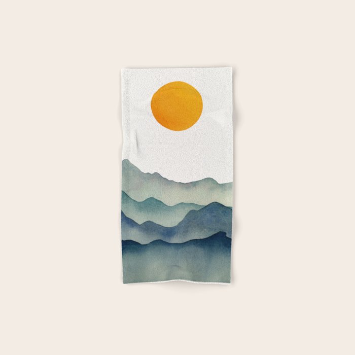 Mountain Range Silhouette - Blue & Yellow Bath Towel Gallery Image 1