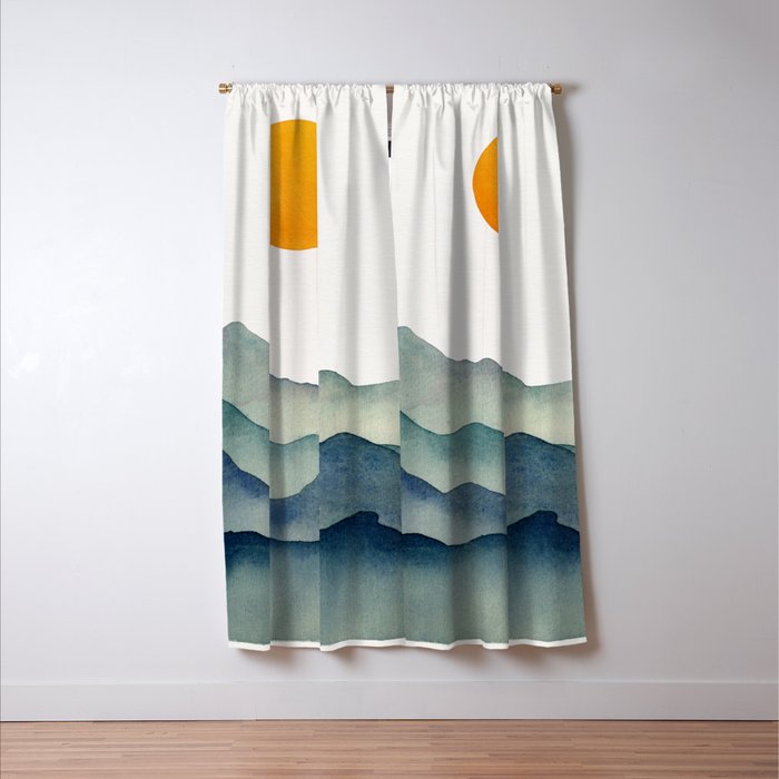 Mountain Range Silhouette - Blue & Yellow Window Curtain Gallery Image 3