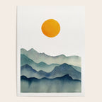 Mountain Range Silhouette - Blue & Yellow Poster Gallery Image 4
