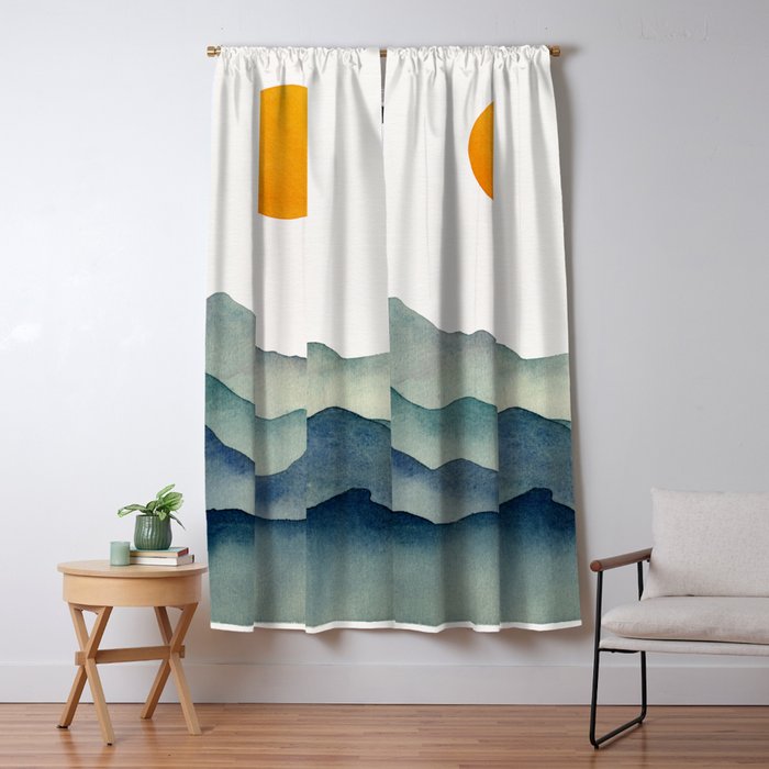 Mountain Range Silhouette - Blue & Yellow Window Curtain Gallery Image 5