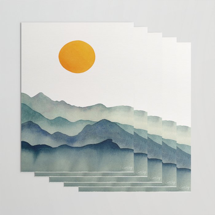 Mountain Range Silhouette - Blue & Yellow Wrapping Paper Gallery Image 3