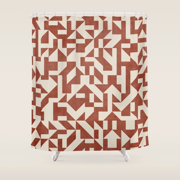Dark Terracotta Geometric Modern Minimalist Artwork Shower Curtain Gallery Image 1
