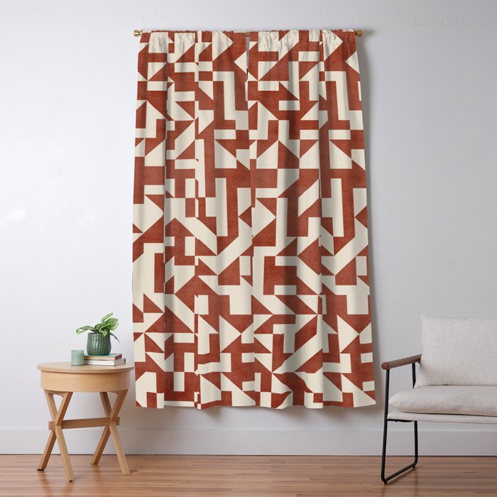 Dark Terracotta Geometric Modern Minimalist Artwork Window Curtain Gallery Image 5